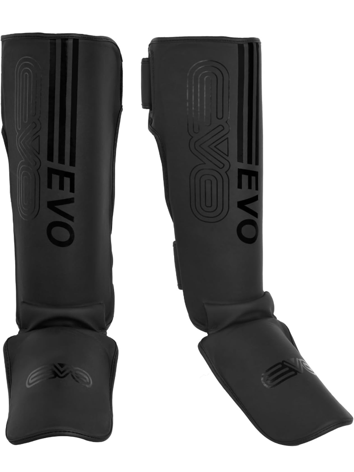 EVO Fitness Matte Black Shin Pads Size S. Order Now and Kick with Confidence!