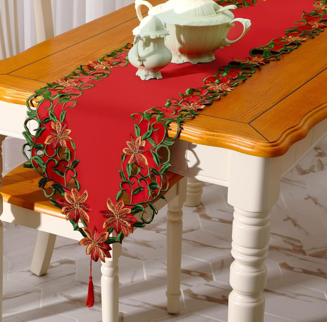 Christmas Embroidered Table Runner. 15 inch x 70 inch.