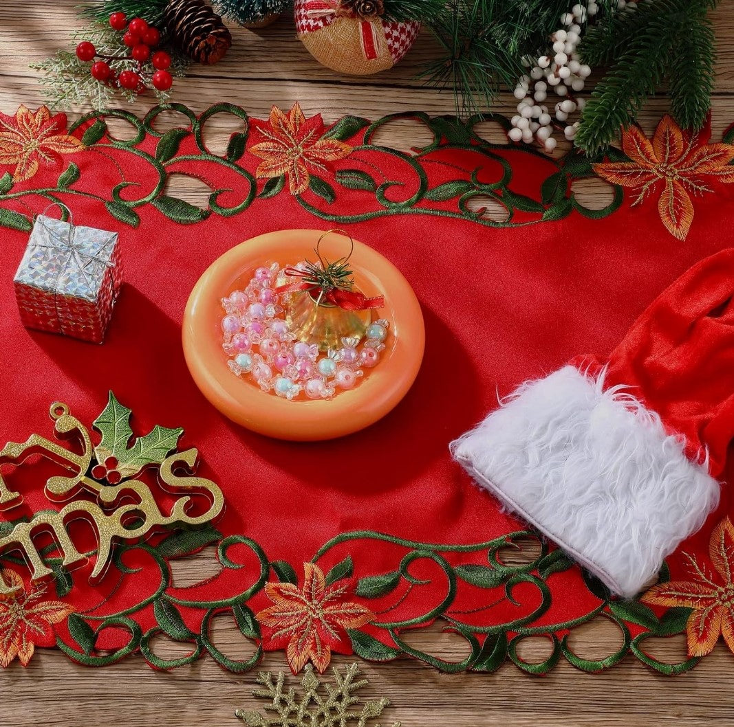 Christmas Embroidered Table Runner. 15 inch x 70 inch.