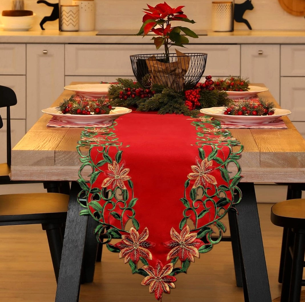 Christmas Embroidered Table Runner. 15 inch x 70 inch.