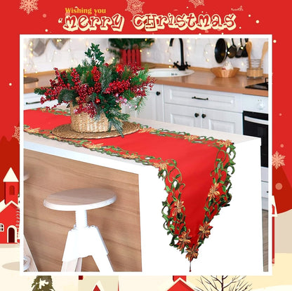 Christmas Embroidered Table Runner. 15 inch x 70 inch.