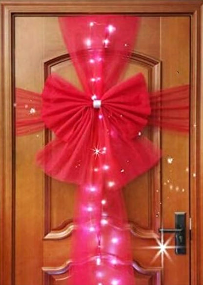 Large Christmas Fabric Door Bow and Ribbon Full Wrap with Led Light.