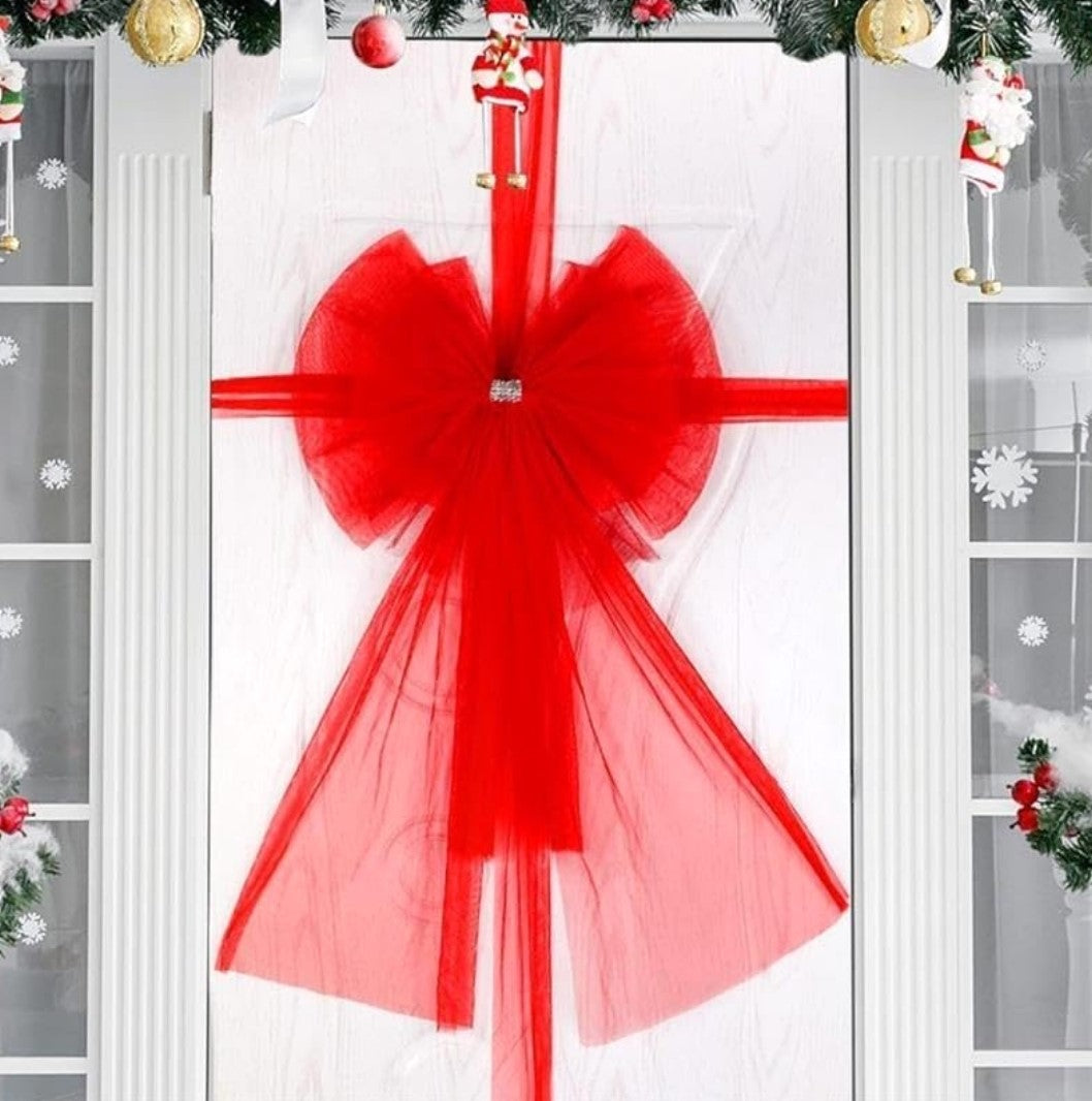 Large Christmas Fabric Door Bow and Ribbon Full Wrap with Led Light.