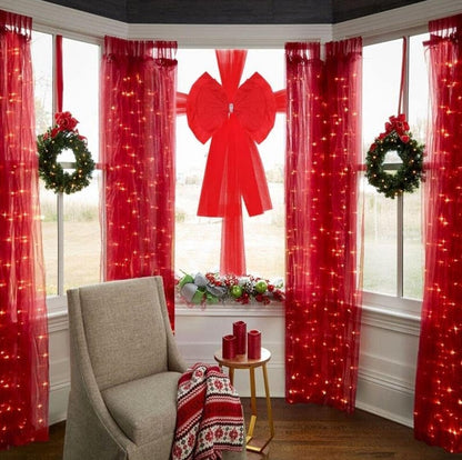 Large Christmas Fabric Door Bow and Ribbon Full Wrap with Led Light.