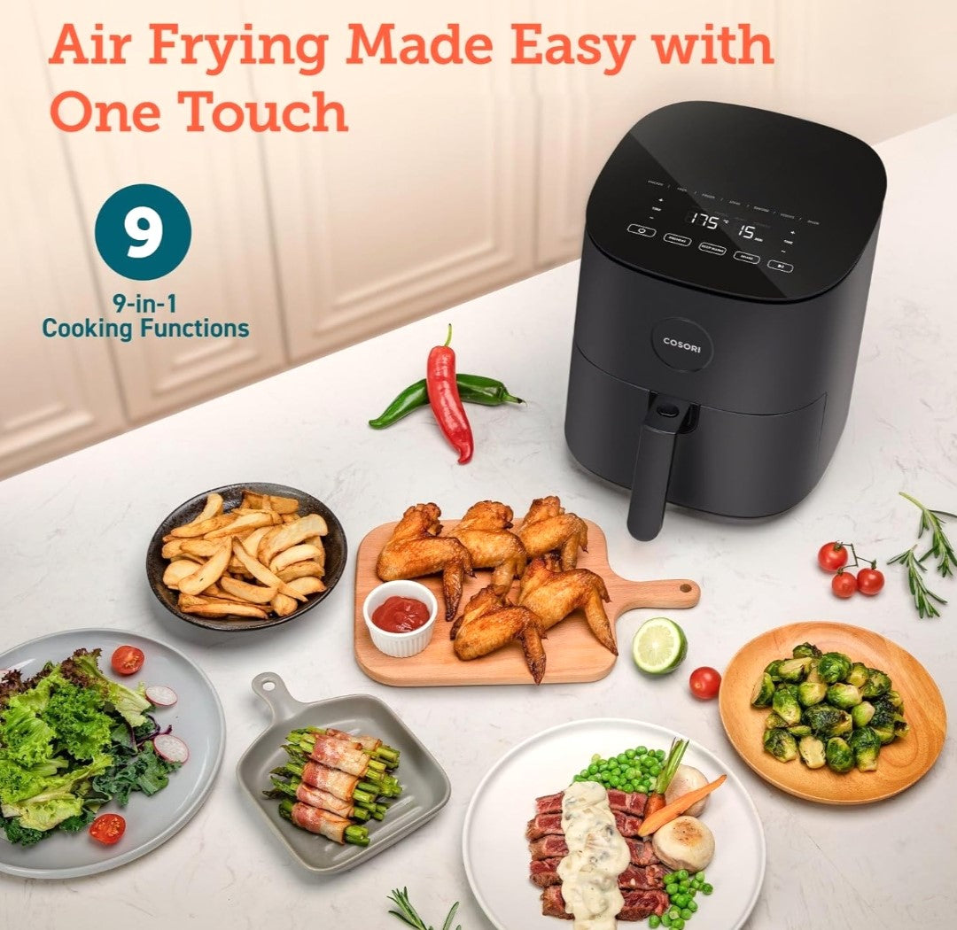 COSORI AIR FRYER 4,7 L. 9 in 1. Cripser Plate Not Included. Discover the convenience of the COSORI Air Fryer and start cooking healthier meals today.