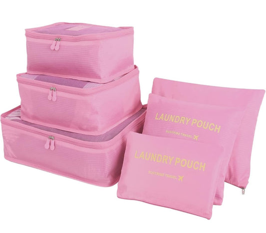 6 Pcs. Travel Organiser Packing Bags. Pink. Stay organised and stylish on every trip with these pink packing cubes!