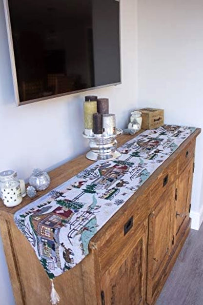 Christmas Tapestry Table Runner - Winter Wonderland. 33cm x 182cm.