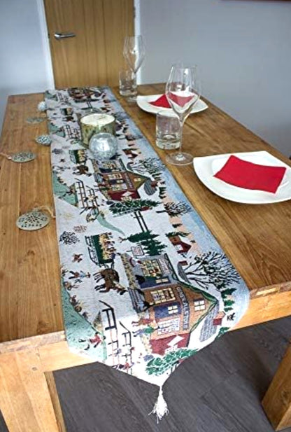 Christmas Tapestry Table Runner - Winter Wonderland. 33cm x 182cm.