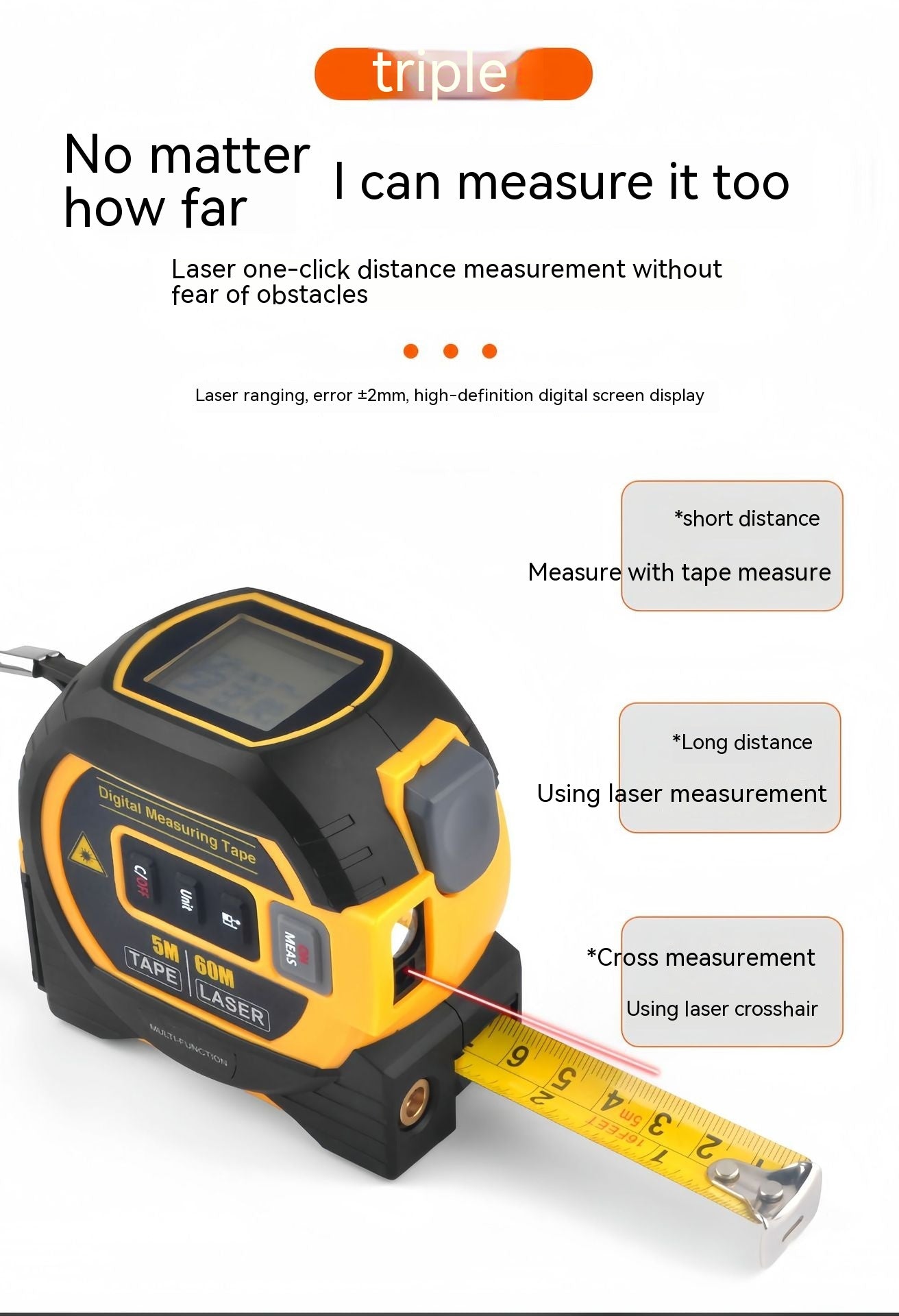 Laser Range Finder High Precision Distance Measuring Ruler Infrared Laser Tape Portable Range