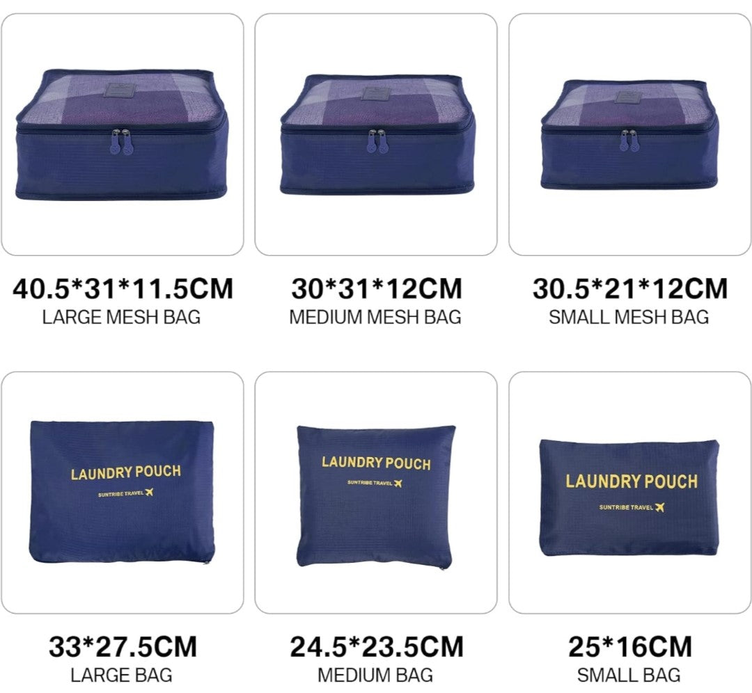 6 Pcs. Travel Organiser Packing Bags. Navy. Transform your travel experience with these efficient and stylish packing organisers!