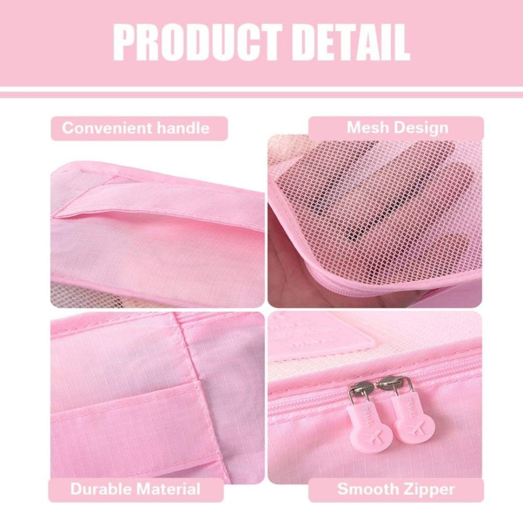 6 Pcs. Travel Organiser Packing Bags. Pink. Stay organised and stylish on every trip with these pink packing cubes!