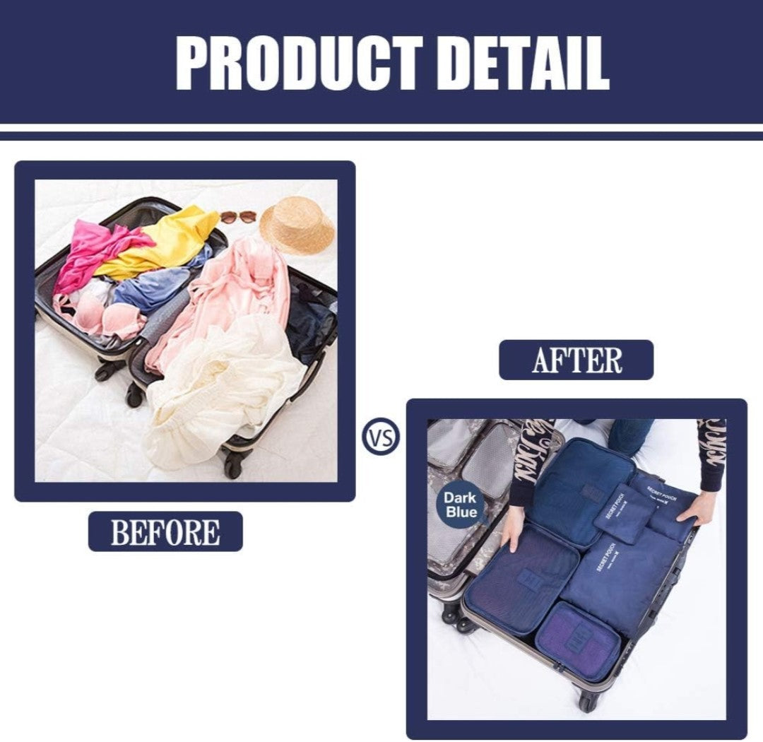 6 Pcs. Travel Organiser Packing Bags. Navy. Transform your travel experience with these efficient and stylish packing organisers!