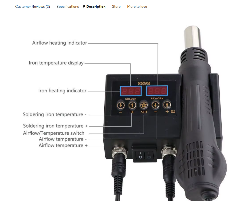 Hot Air Gun Desoldering Table Dual Digital Display Two In One