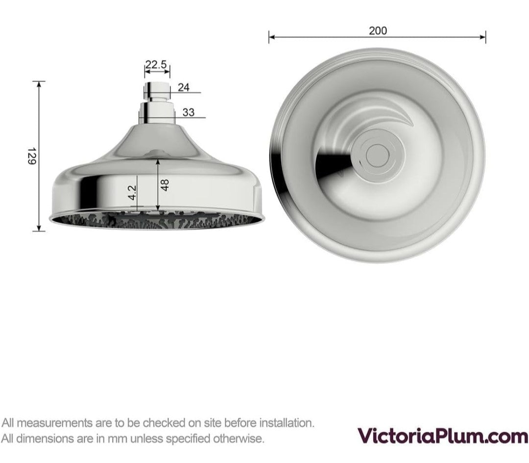 VictoriaPlum Traditional Shower  Head 200mm - Chrome. Upgrade to the VictoriaPlum Traditional Shower Head and enjoy a blend of style and functionality.