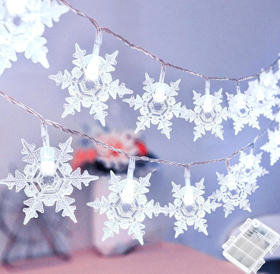 Snowflake Fairy Lights 6m - 40 Leds Battery Operated String Lights.