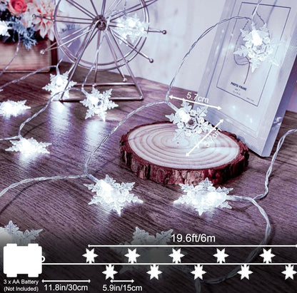 Snowflake Fairy Lights 6m - 40 Leds Battery Operated String Lights.