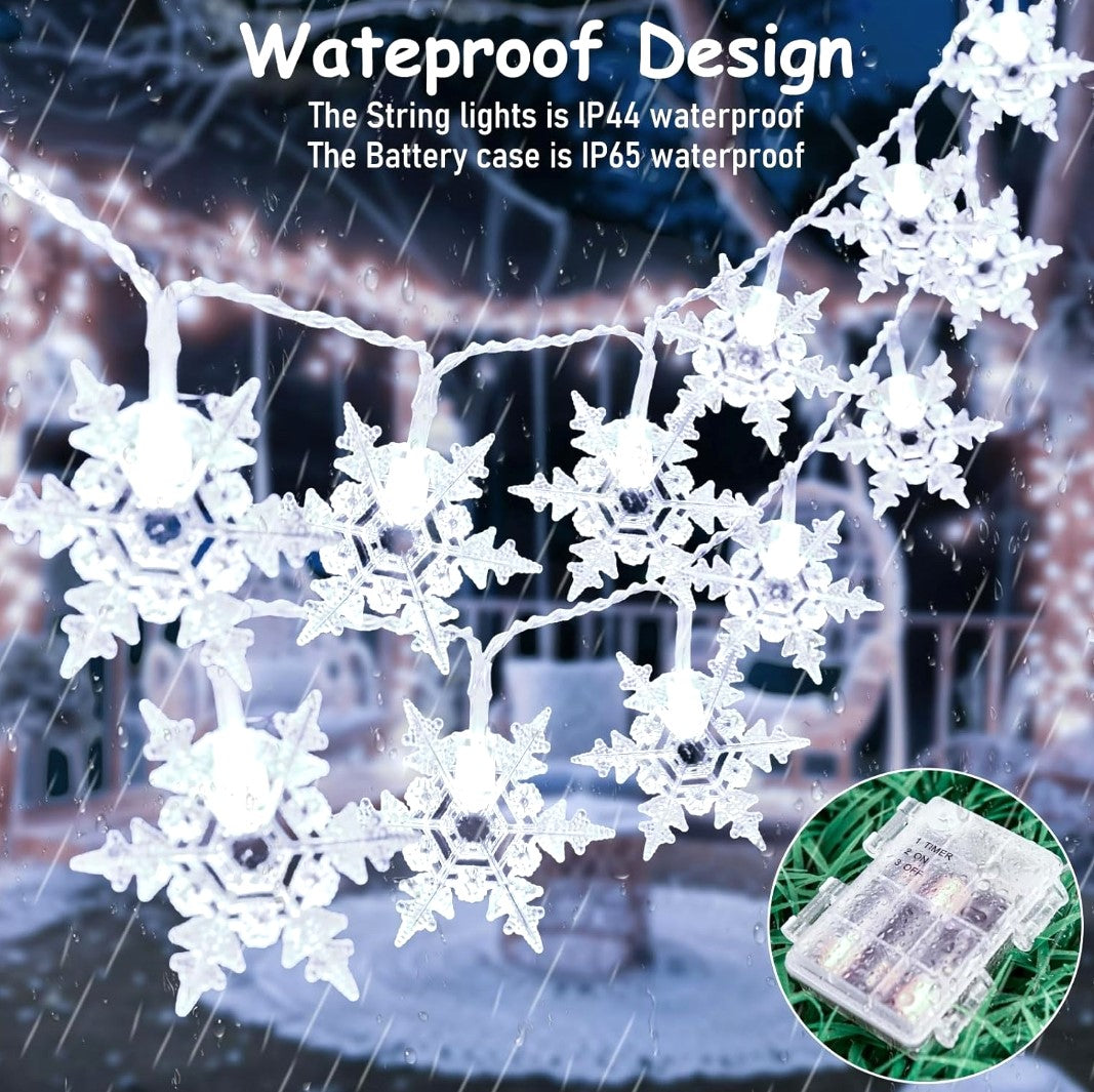 Snowflake Fairy Lights 6m - 40 Leds Battery Operated String Lights.