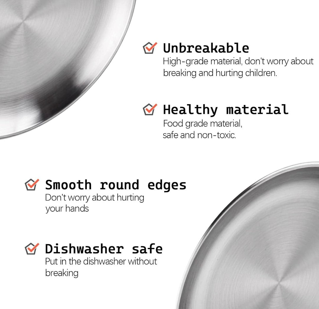 XIACIBDUS 4 pcs Stainless Steel Dinner Plates Set. Enjoy the benefits of unbreakable, easy-to-clean dinnerware that’s perfect for any occasion.