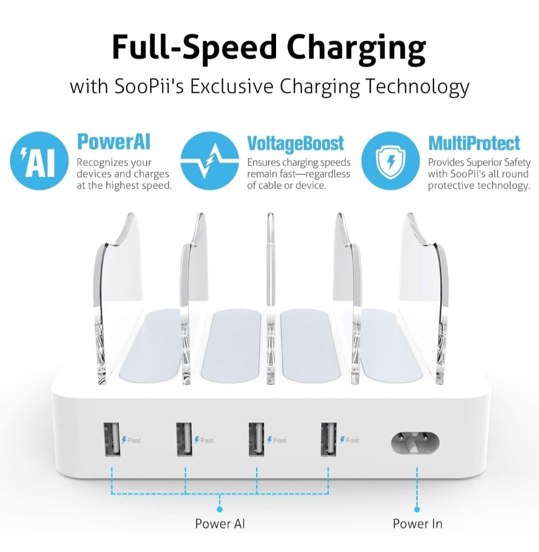 B&H Chargin Station for Multiple Devices 4 Port. Simplify your charging routine with the B&H 4-Port Charging Station.