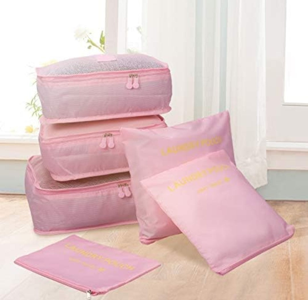 6 Pcs. Travel Organiser Packing Bags. Pink. Stay organised and stylish on every trip with these pink packing cubes!