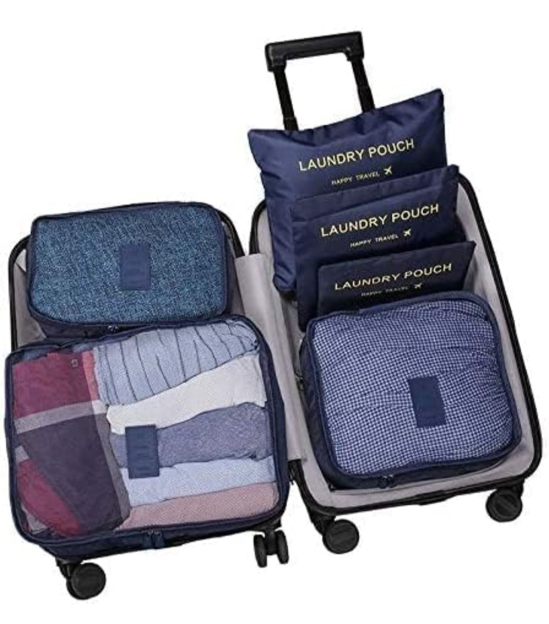 6 Pcs. Travel Organiser Packing Bags. Navy. Transform your travel experience with these efficient and stylish packing organisers!