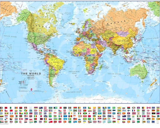 Large World Political Wall Map. Start your global journey—add the Large World Political Wall Map to your cart today!