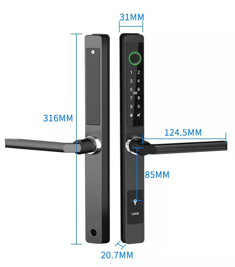 3CM Slim Waterproof Aluminum Bluetooth Smart Door Lock