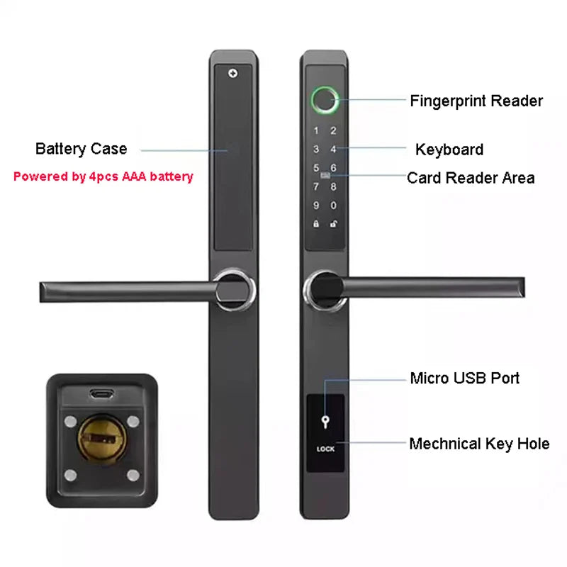 3CM Slim Waterproof Aluminum Bluetooth Smart Door Lock