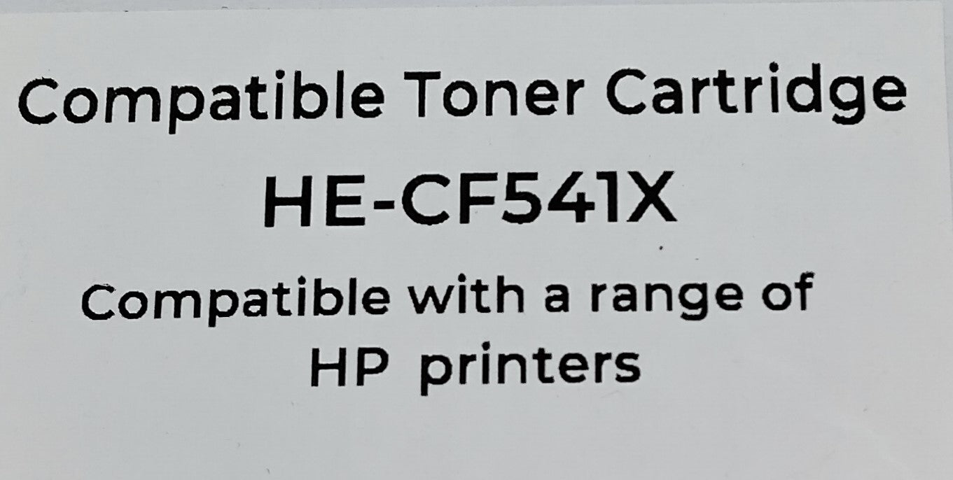 Toner Cartridge HE-CF541X. HP Printers. Perfect for both home and office use, it ensures reliable performance and exceptional print quality.