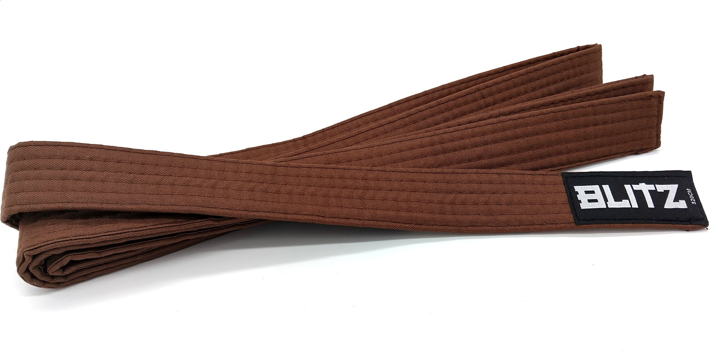 BLITZ Plain Coloured Lightweight Belt. Brown.  Enhance your martial arts training with the BLITZ Plain Coloured Lightweight Belt.    320cm.