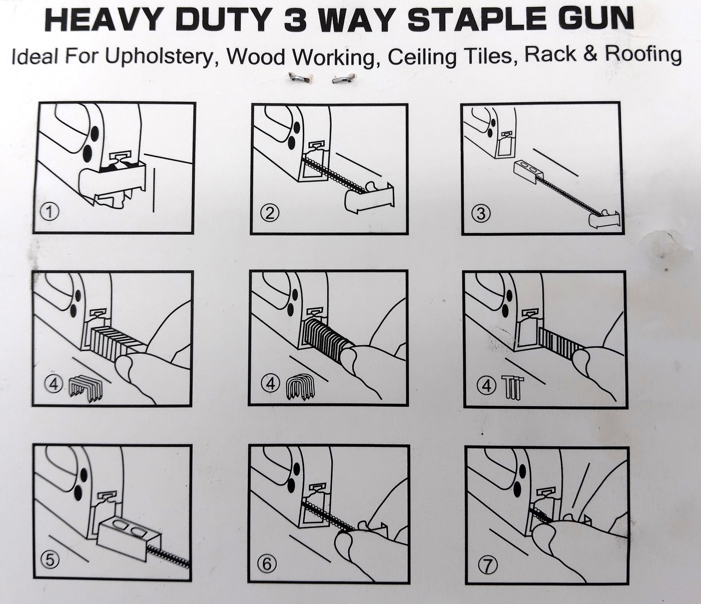 Heavy Duty 3 Way Staple Gun. Equip yourself with this Heavy Duty Staple Gun for versatile and efficient stapling across various materials.