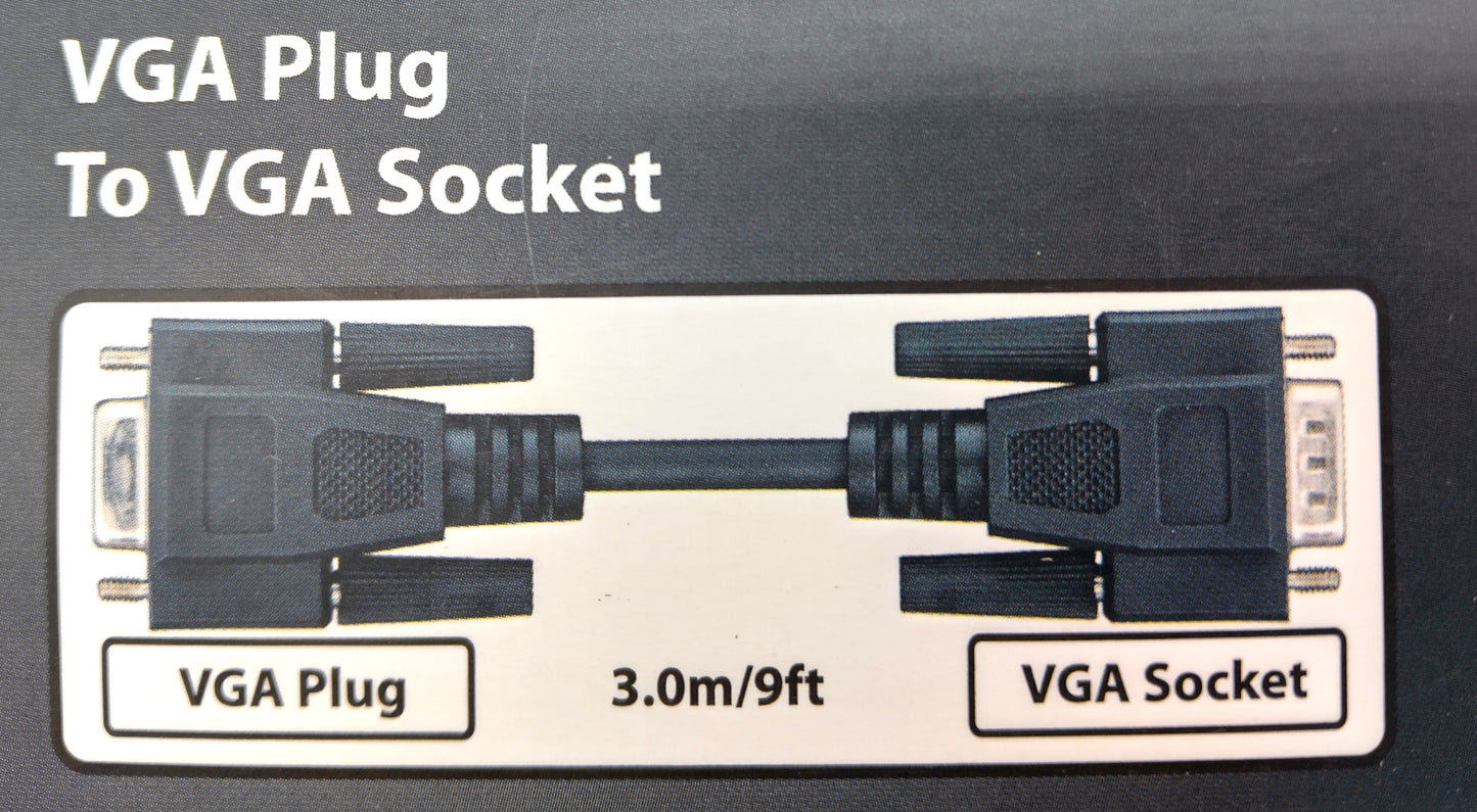 VGA Plug to VGA Socket. 3m - 9ft. Don't let short cables limit your setup. Upgrade to our VGA Plug to VGA Socket