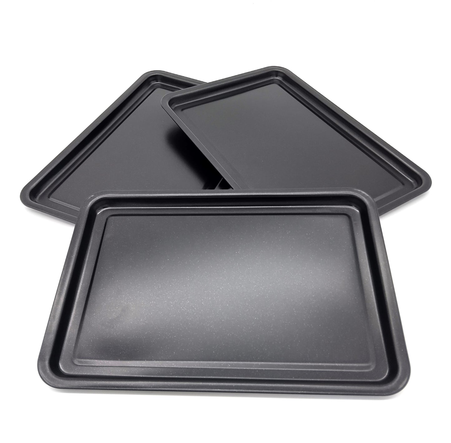 3 Pack Oven Trays. 32cm x 22cm. Enhance your baking experience with our 3 Pack Non-Stick Baking Trays.