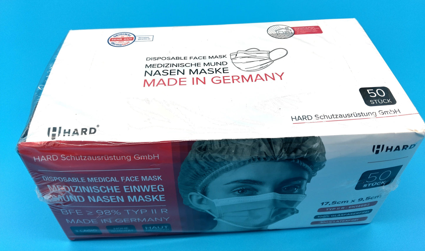 HARD 50 Pcs. Disposable Face Masks. Choose HARD's German Masterpiece Safety Mask for the ultimate protection and comfort.