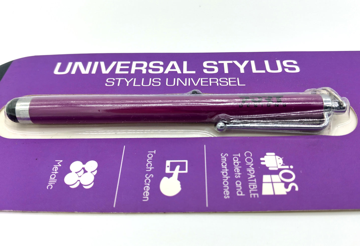 Universal Stylus. Perfect for artists, professionals, and everyday users, this stylish purple stylus offers precision, comfort, and easy storage.