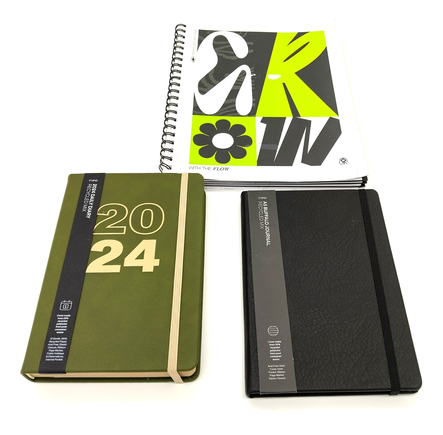 Set of 3 Notebooks. Mix. 1xBlack-1xGreen-1xWhite. Perfect for students, professionals, writers, and anyone who loves to stay organized.