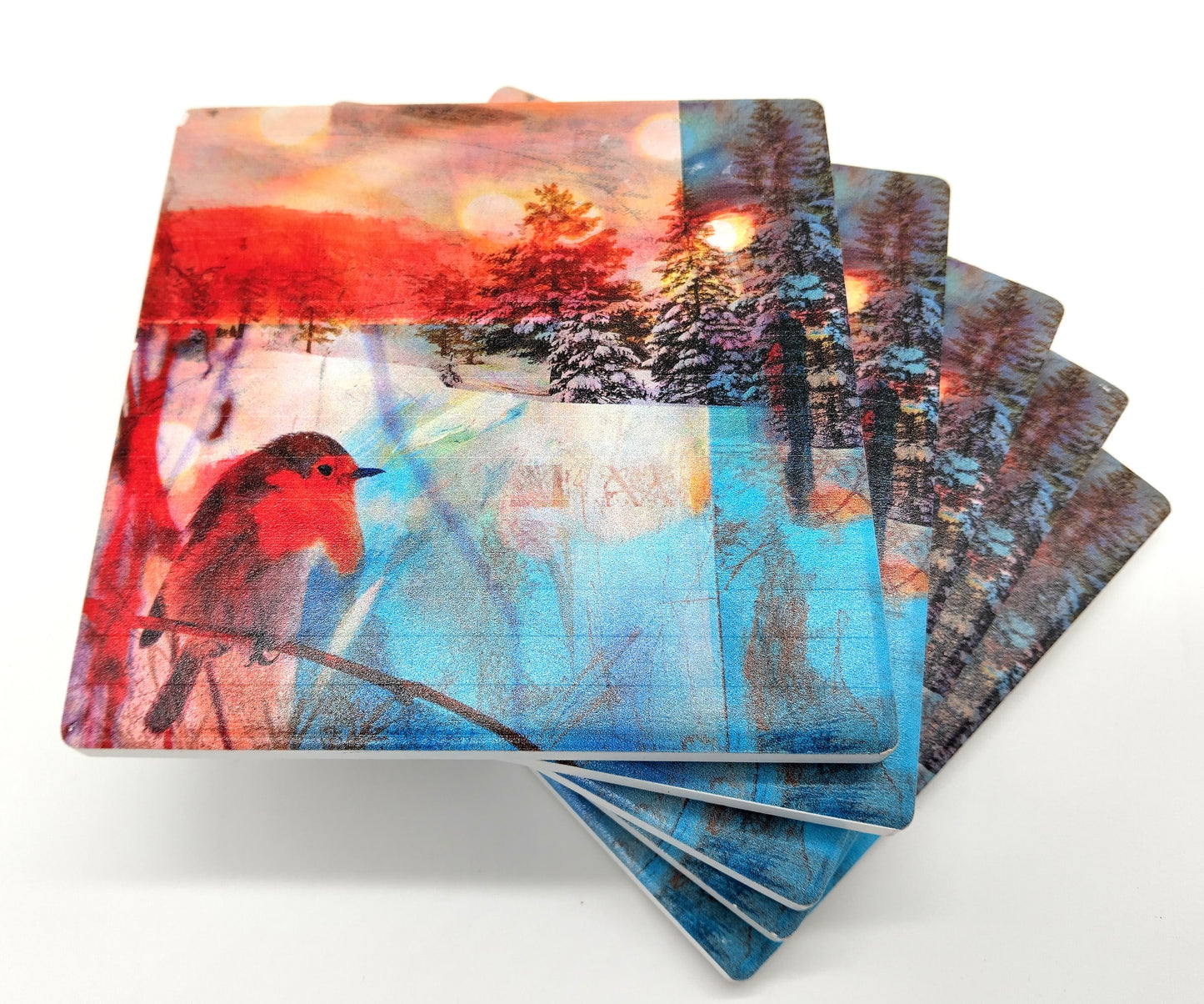 Set of 5 Winter Forest Coaster. Perfect for the winter season and beyond.