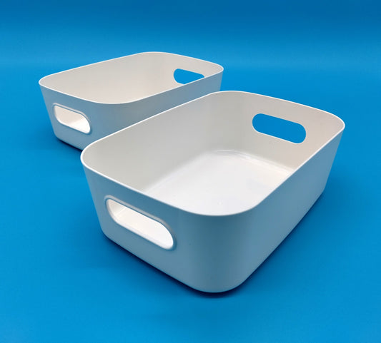 2 Pcs. Plastic Storage Boxes. Enhance your organization with our Set of 2 Small Plastic Storage Baskets.