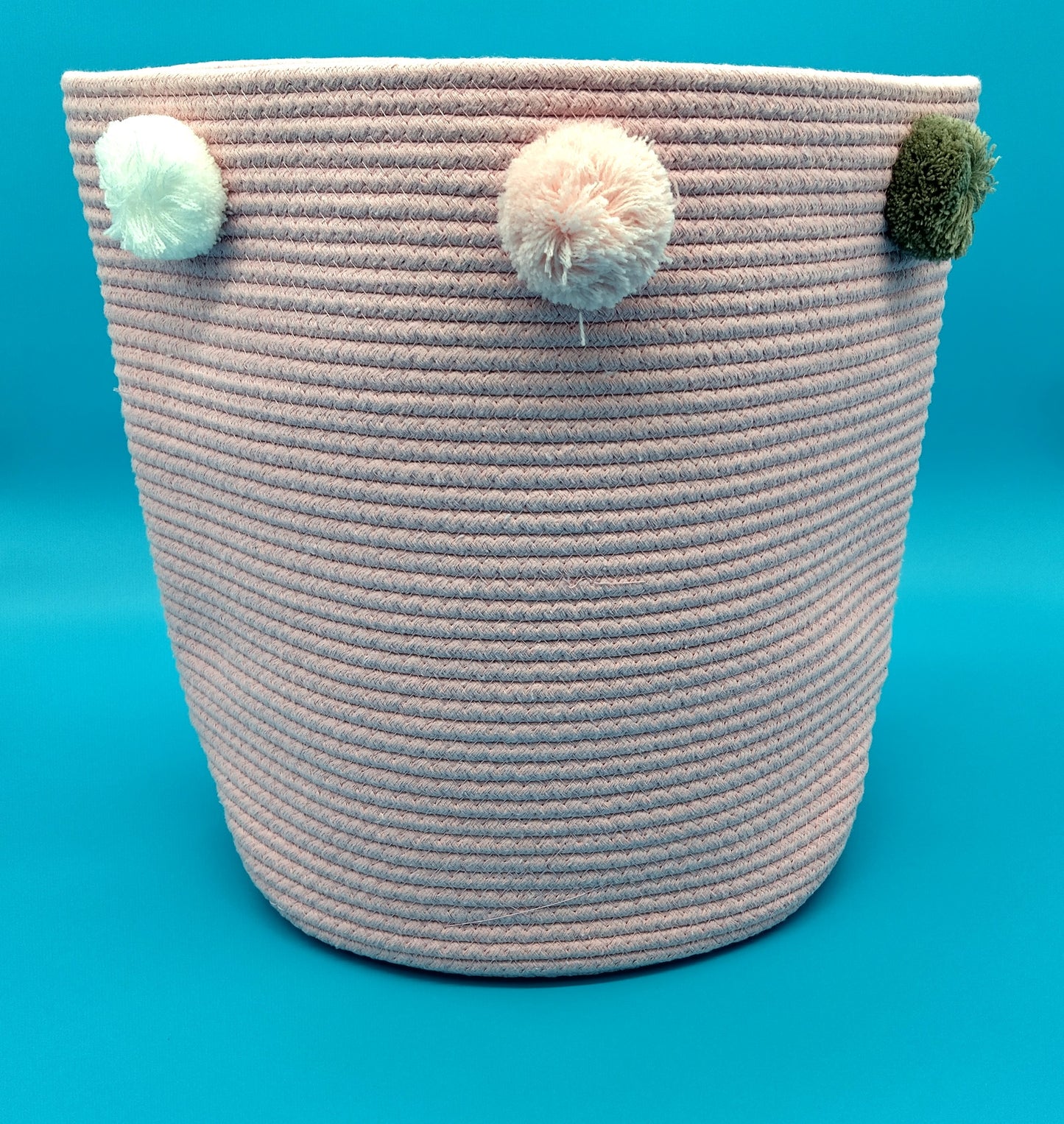 Large Cotton Rope Laundry Basket. Size 32 x 37cm. Organize your home in style with these Cotton Rope Woven Storage Baskets with Pompom accents.