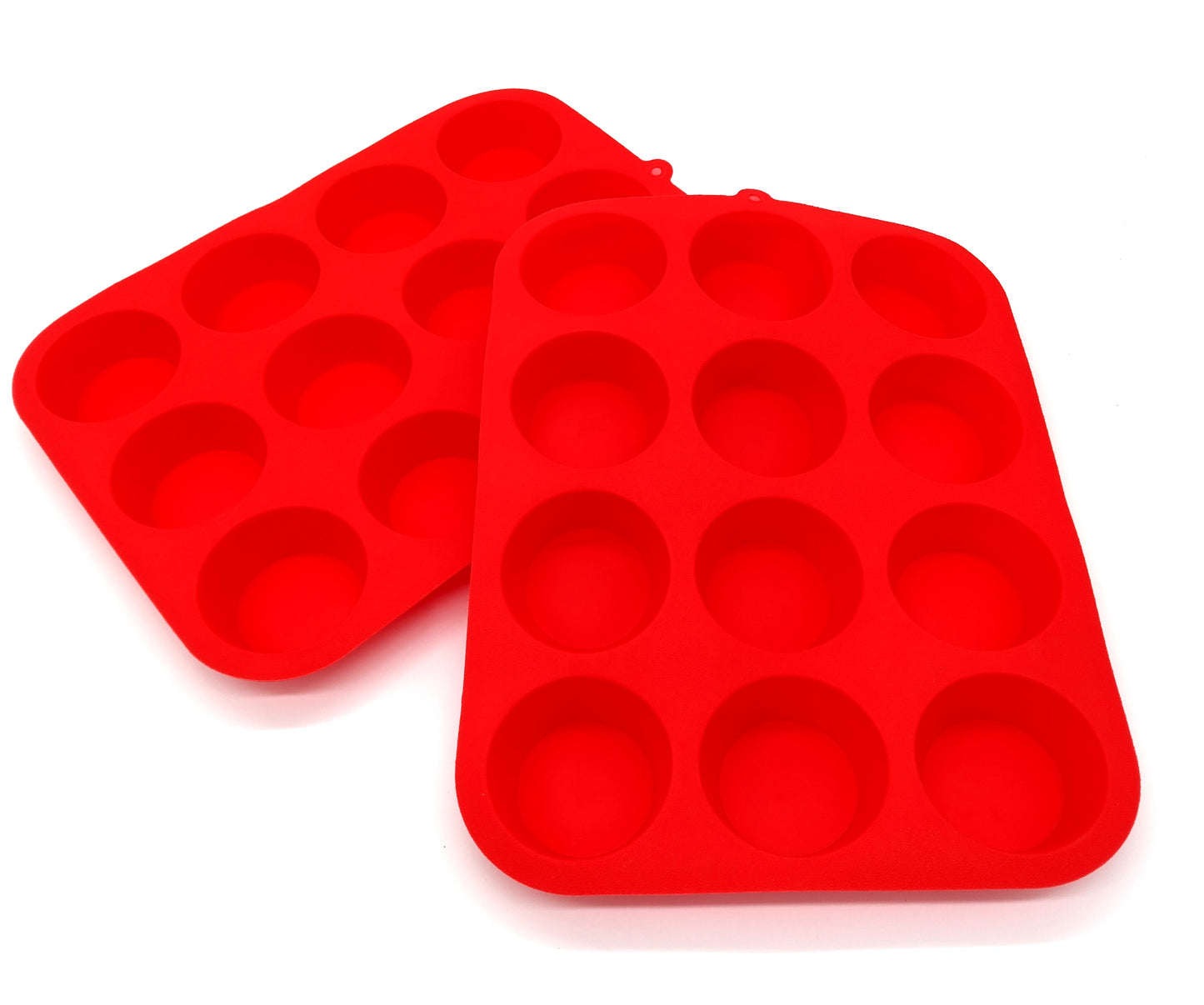 2 Pcs. Silicone Muffin Tray. 12 Cups. Upgrade your baking tools with our 2 Pack 12 Cup Silicone Muffin Trays.