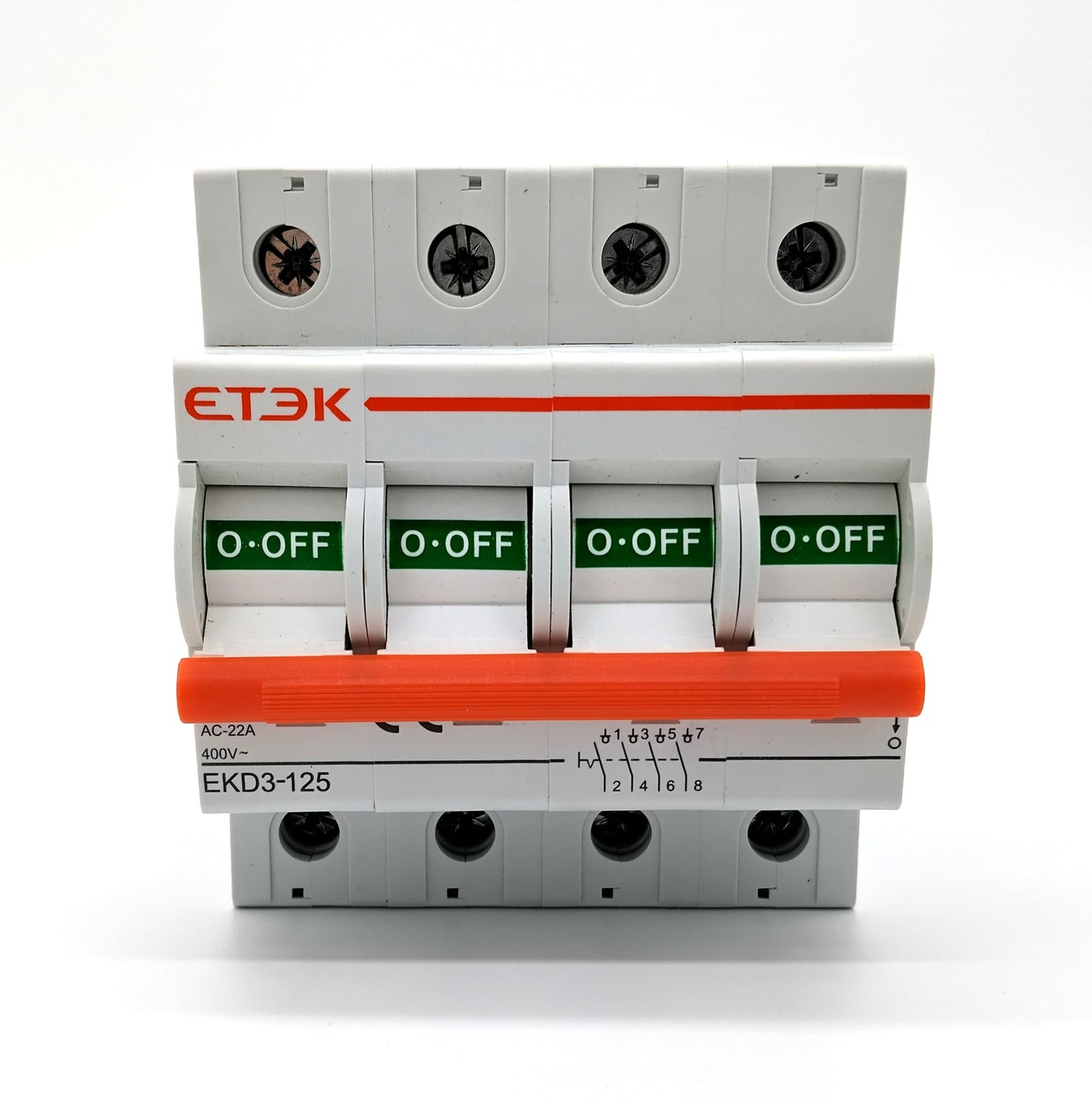 ETEK Isolation Swich EKD3-125-4-125. 125A. Upgrade your electrical system with the ETEK Isolation Switch EKD3-125-4-125.