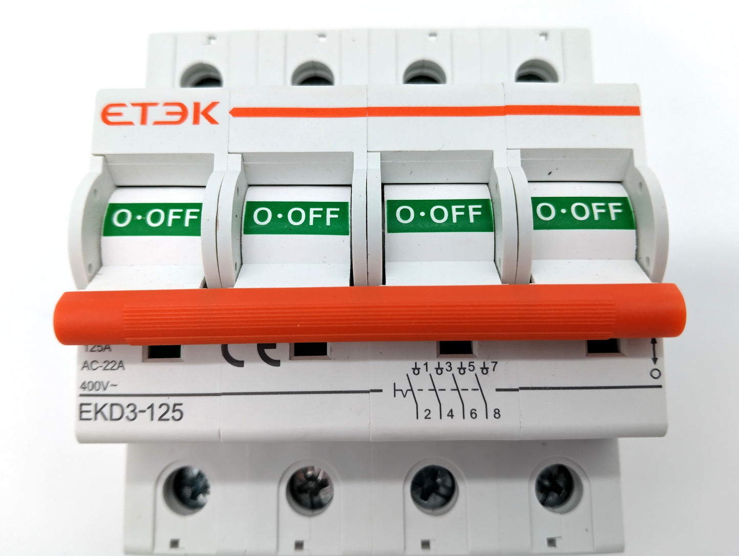 ETEK Isolation Swich EKD3-125-4-125. 125A. Upgrade your electrical system with the ETEK Isolation Switch EKD3-125-4-125.