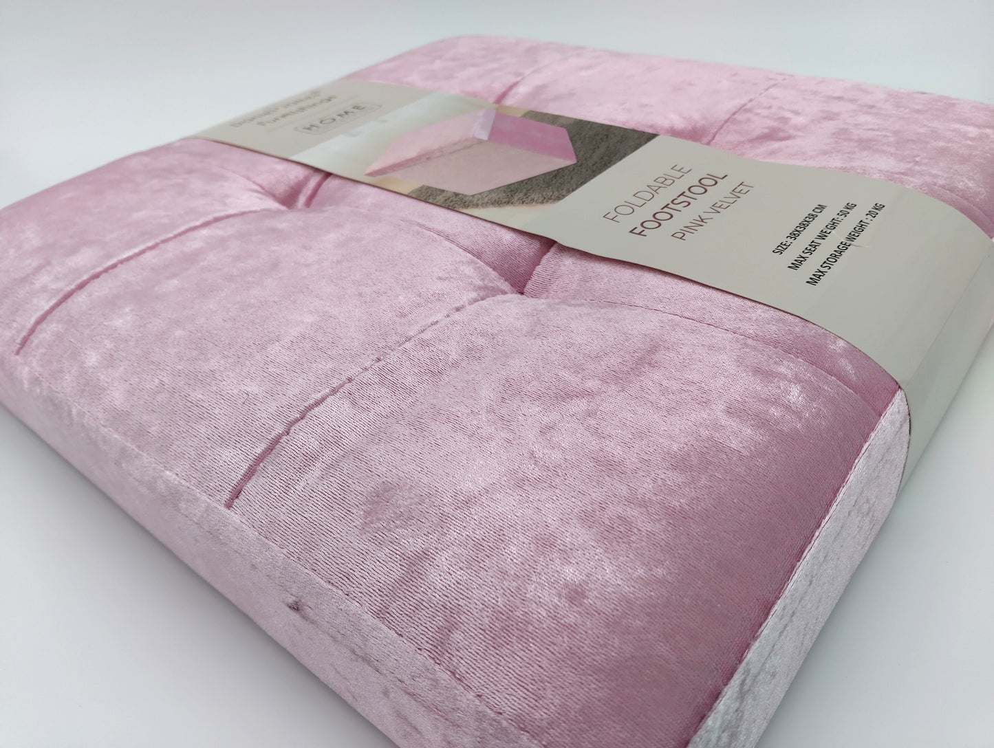 Foldable Footstool Pink Velvet. Elevate your space with the perfect blend of luxury and practicality.