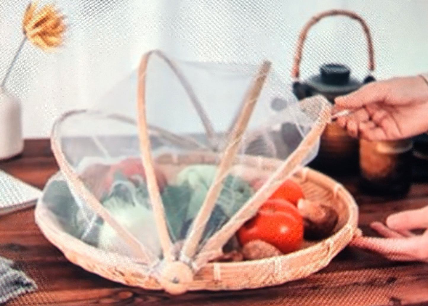 Round Bamboo Food Tent. 42 cm Foldable. Add style and protection to your meals!