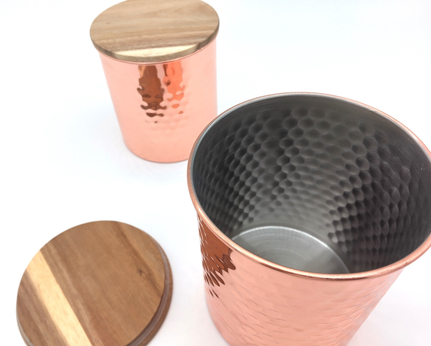 UNCOMMON James Large Hammered Copper Canicter. Set of 2. Upgrade your kitchen with style!