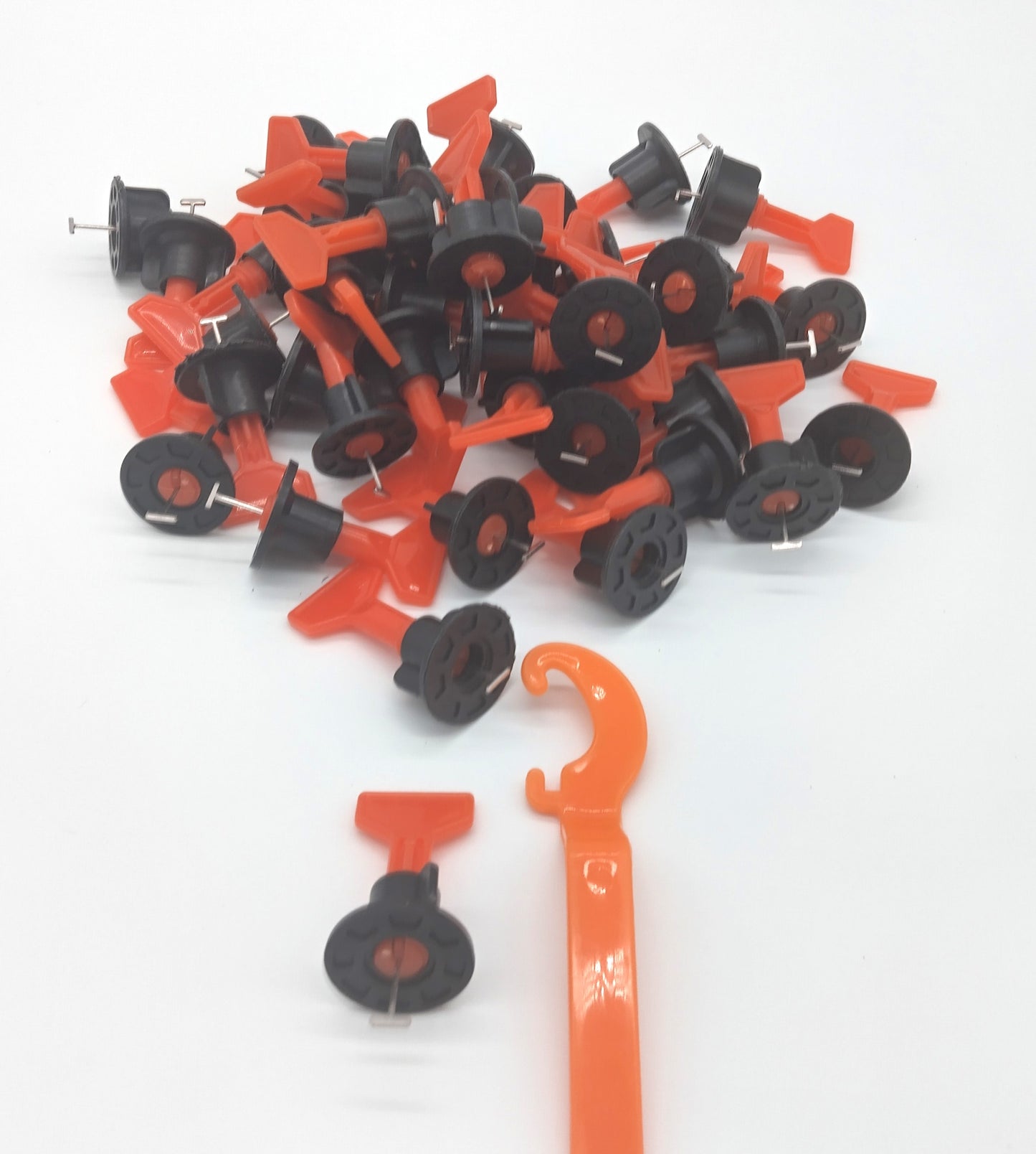 Orange-Black Tile Leveling System. 50 pcs. 2mm - 8mm. Level up your tiling game!