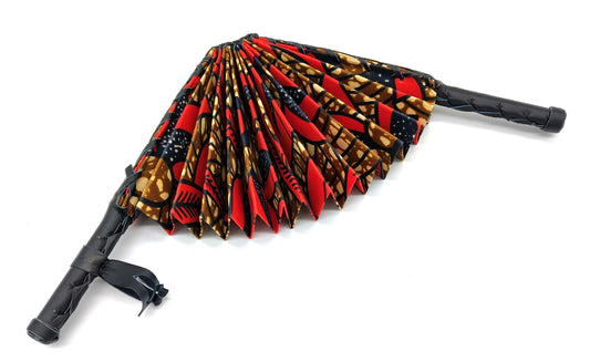 Omotola African Folding Handheld Fan. Red-Multicolor. Embrace the beauty of African design with the Omotola Folding Handheld Fan.