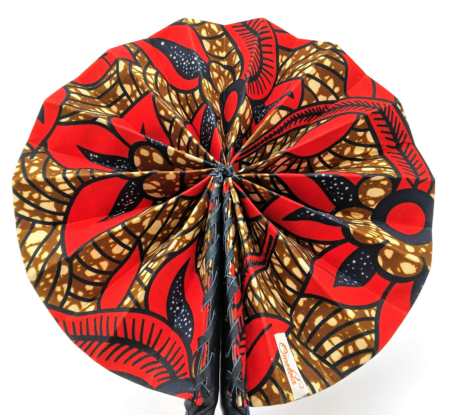 Omotola African Folding Handheld Fan. Red-Multicolor. Embrace the beauty of African design with the Omotola Folding Handheld Fan.