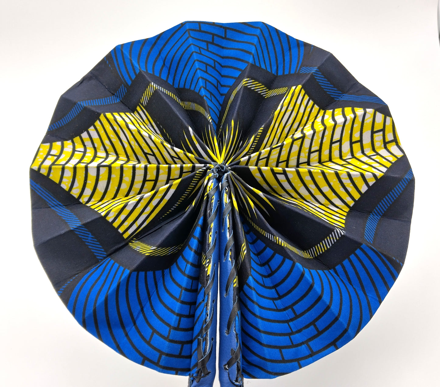 Omotola African Folding Handheld Fan. Blue-Multicolor. Stay cool and stylish with a touch of African culture.