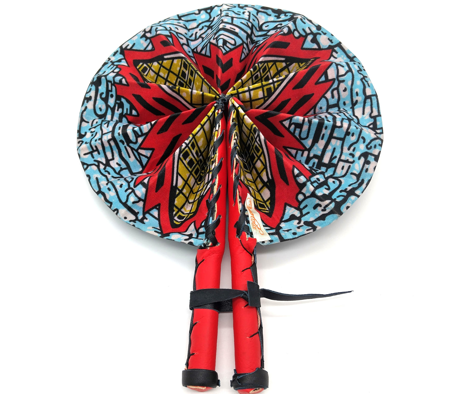 OMOTOLA African Folding Handheld Fan. Red. Order now to experience the perfect blend of culture, color, and convenience with this unique fan!